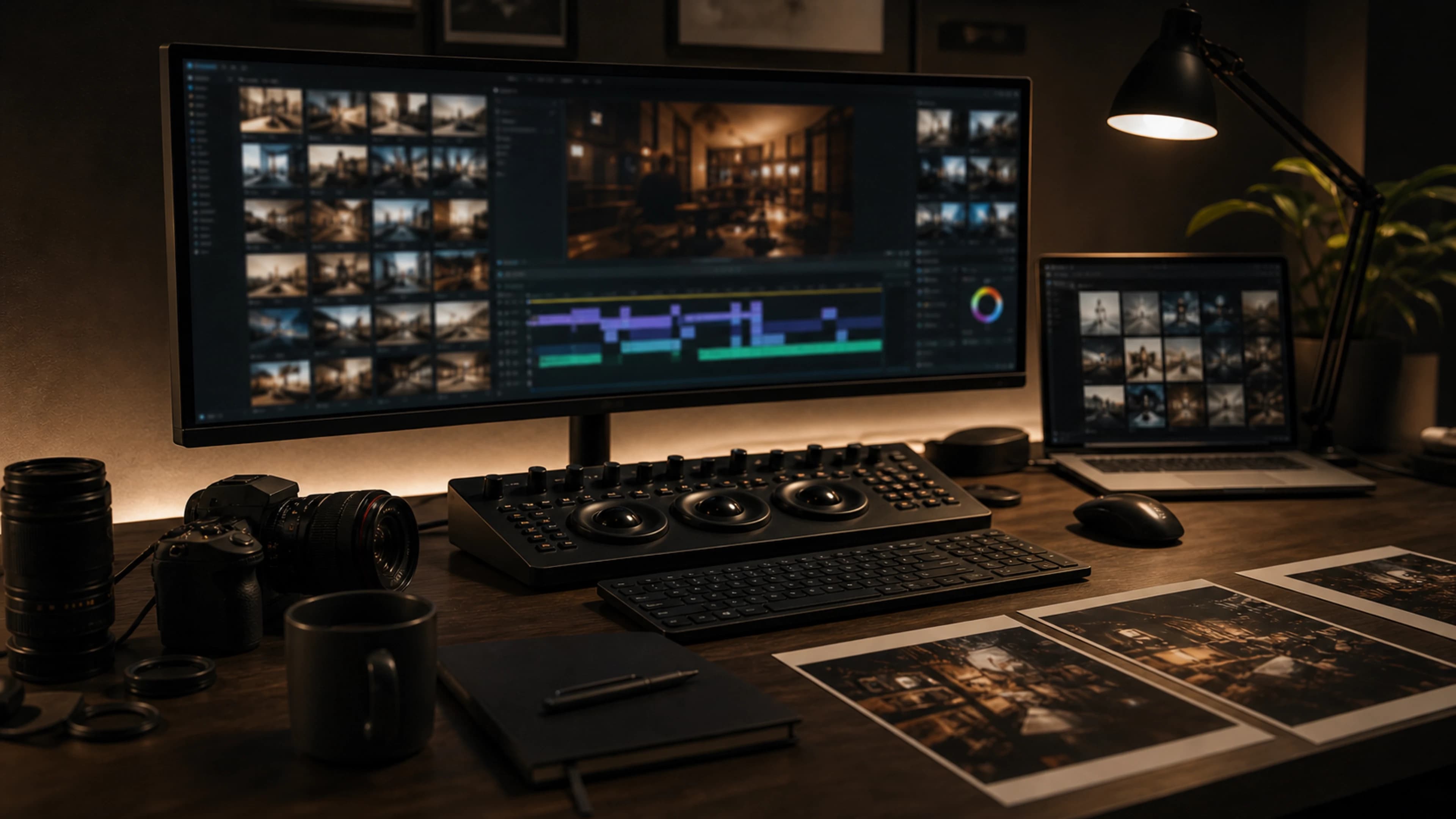 Artisan Studios editing desk and AI-assisted production workflow